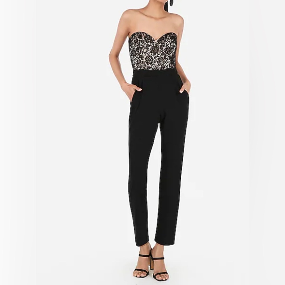 Express Black and White Strapless Jumpsuit